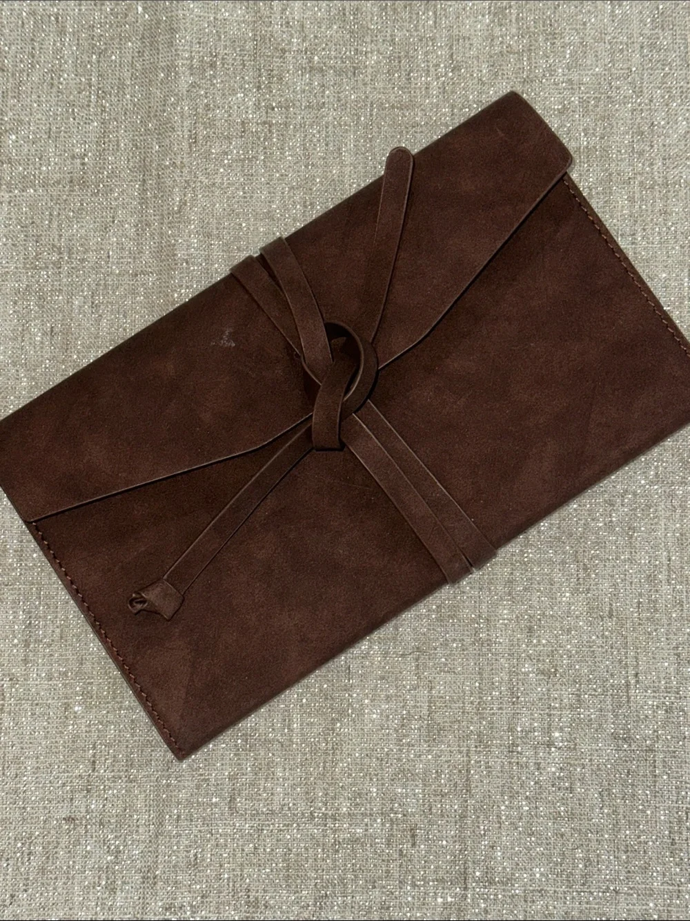 Dark Brown Leather Journal Envelope Notepad Wrap Around Closure Like New